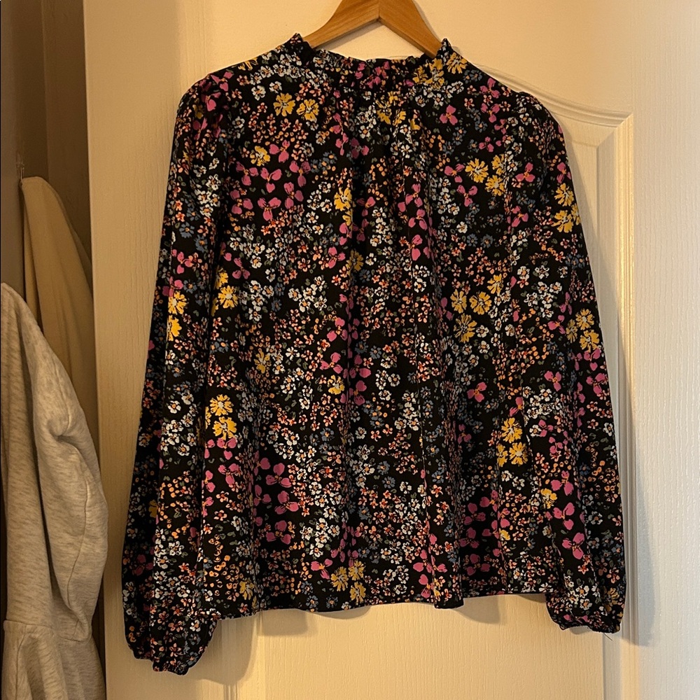 Chic Floral Print Blouse - Black, Pink, Yellow